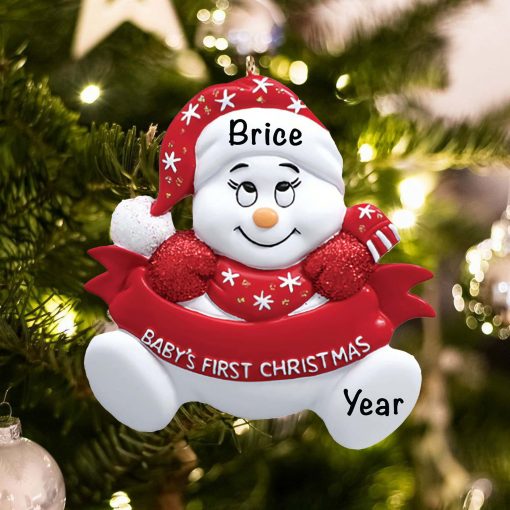 Personalized Red Snowbaby with Words Christmas Ornament