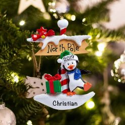 Personalized North Pole Penguin Christmas Ornament