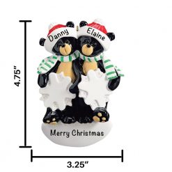 Black Bear Snowflake Couple Personalized Christmas Ornament