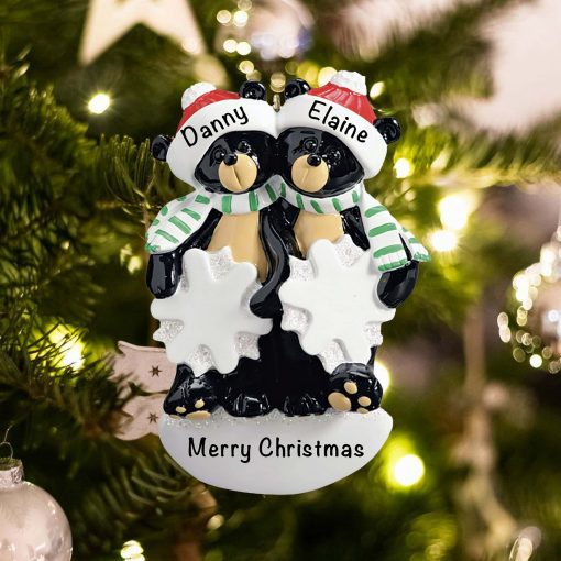Personalized Black Bear Snowflake Couple Christmas Ornament
