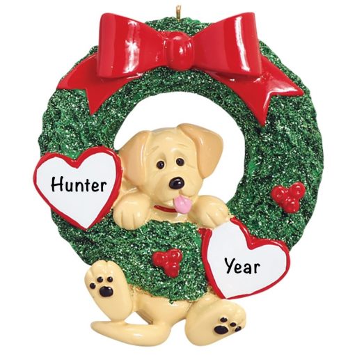 ellow Lab Wreath Personalized Christmas Ornament
