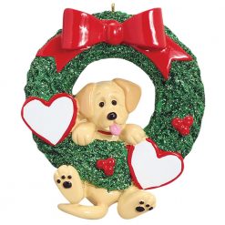 Yellow Lab Wreath Personalized Christmas Ornament - Blank