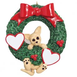 Chihuahua With Wreath Personalized Christmas Ornament - Blank