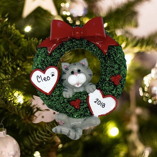Personalized Gray Tabby Cat Christmas Ornament