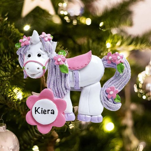 Personalized Unicorn Flowers Christmas Ornament