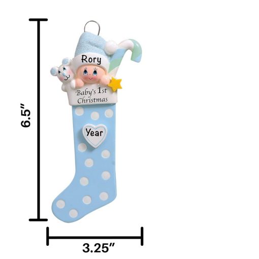 Blue Baby Stocking Personalized Christmas Ornament