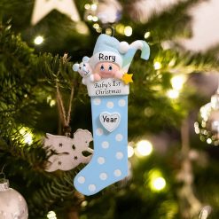 Personalized Babys First Christmas Stocking Pink Christmas Ornament