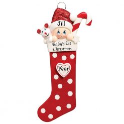 Baby's 1st Christmas Stocking Red Personalized Christmas Ornament