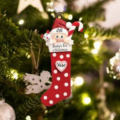 Personalized Red Baby First Stocking Christmas Ornament