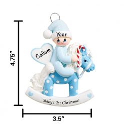 Blue Baby Rocking Horse Personalized Christmas Ornament