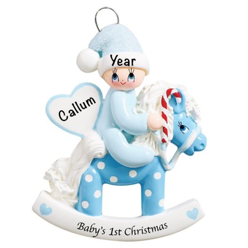 Rocking Horse Baby's 1st Christmas Boy Personalized Christmas Ornament