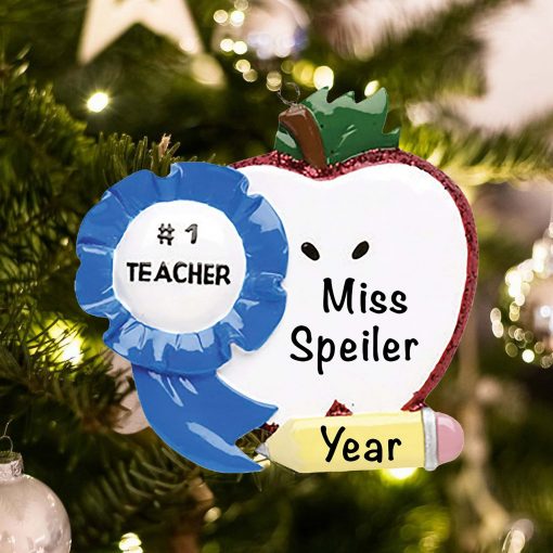 Personalized Teacher Apple Christmas Ornament