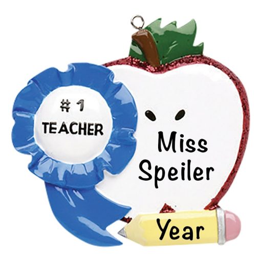 Teacher #1 Apple Personalized Christmas Ornament