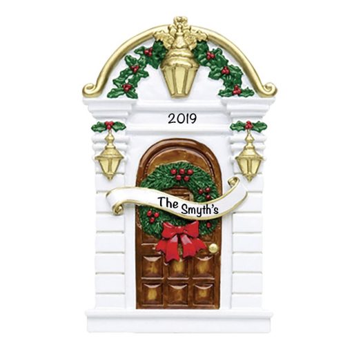 White Traditional Door Personalized Christmas Ornament