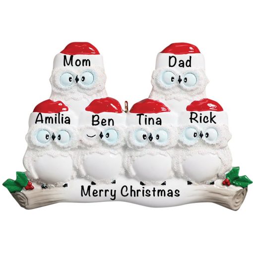 Owl Family of 6 Personalized Christmas Ornament