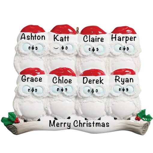 8 Owl Family of 8 Personalized Christmas Ornament