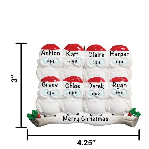 Owls Family of 8 Personalized Christmas Ornament