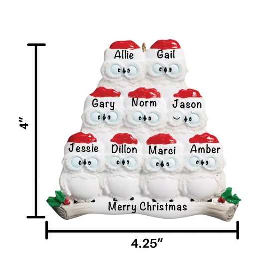 Owls Family of 9 Personalized Christmas Ornament