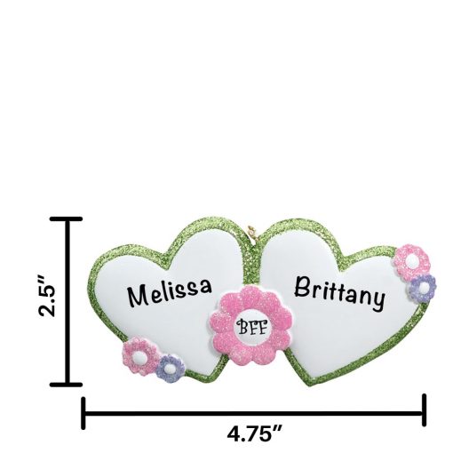 BFF Hearts Personalized Christmas Ornament
