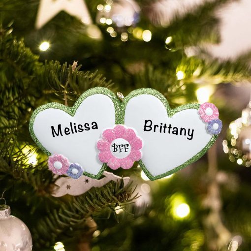 Personalized BFF Hearts Christmas Ornament