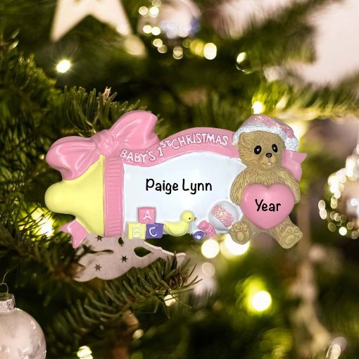 Personalized Pink Baby Bottle Christmas Ornament