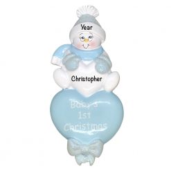 Baby's 1st Christmas Boy Sitting on Heart Personalized Christmas Ornament