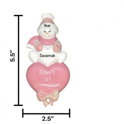 Pink Snowbaby on Heart Personalized Christmas Ornament