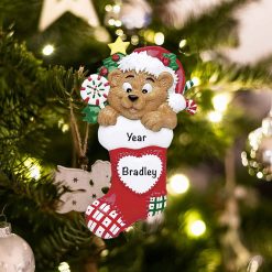 Personalized Bear in a Stocking Christmas Ornament