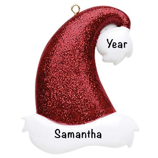 Santa Glitter Hat Personalized Christmas Ornament