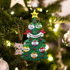 Personalized Green Glitter Tree Family of 6 Christmas Ornament