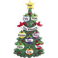Green Glitter Tree Family of 8 Personalized Christmas Ornament