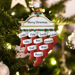 Personalized Red Stockings Mantle Family of 10 Christmas Ornament