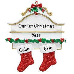 Red Stocking Couple Personalized Christmas Ornament