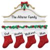 Red Stocking Mantle Family of 4 Personalized Christmas Ornament