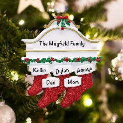 Personalized Red Stockings Mantle Family of 5 Christmas Ornament