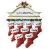 Red Stocking Mantle Family of 9 Personalized Christmas Ornament