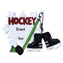 Hockey Stick and Skates Personalized Christmas Ornament