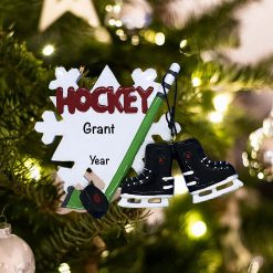 Personalized Hockey Stick and Skates Christmas Ornament
