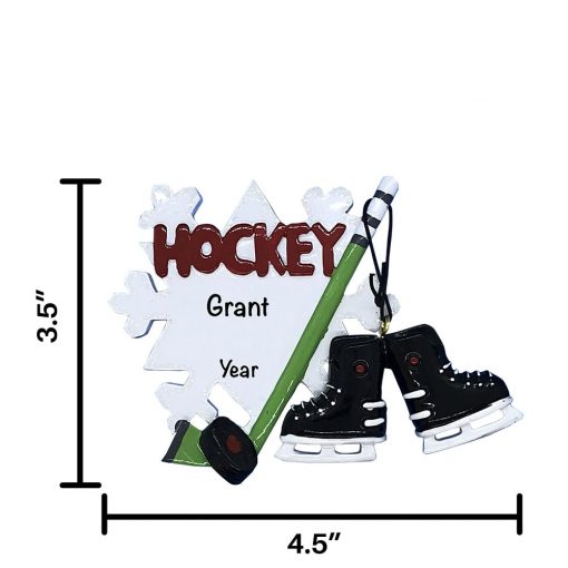 Personalized Hockey Stick and Skates Christmas Ornaments
