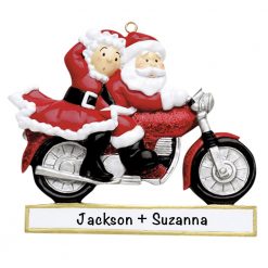 Santa Motorcycle Couple Personalized Christmas Ornament