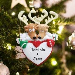 Personalized Reindeer Heart Couple Christmas Ornament