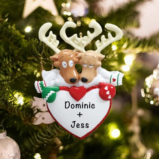 Personalized Reindeer Heart Couple Christmas Ornament