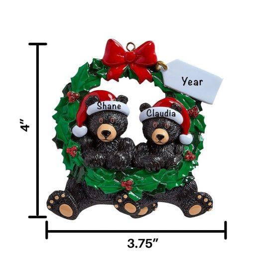 Bear Couple in Wreath Personalized Christmas Ornament