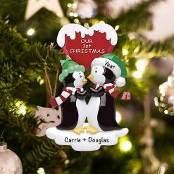 Personalized Penguin Kisses with Words Christmas Ornament