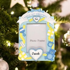Personalized Babys First Christmas Boy Photoframe Christmas Ornament