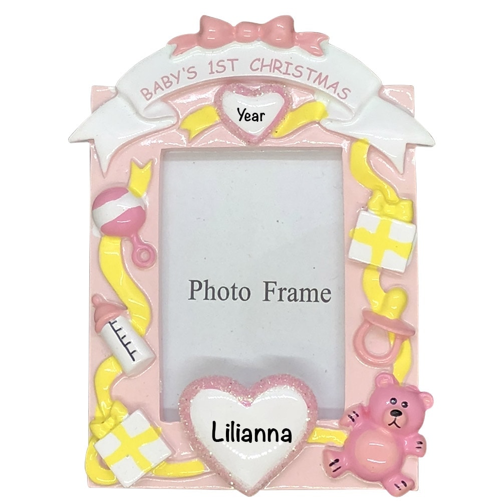 Baby's 1st Christmas Girls Photoframe Personalized Christmas Ornament
