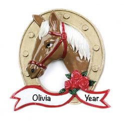 Horse with horseshoe Personalized Christmas Ornament