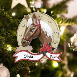 Personalized Horse with Horseshoe Christmas Ornament