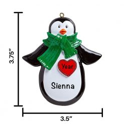 Penguin with Red Heart Personalized Christmas Ornament