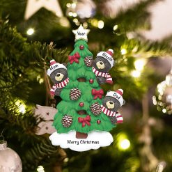 Personalized Black Bear Tree Family of 3 Christmas Ornament